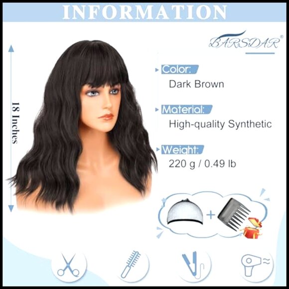 Synthetic Wavy Wig With Bangs Medium Length Shoulder Style Daily Party main image 4